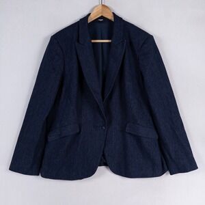 Express Editor Blazer Jacket Womens XL Blue Denim Look Stretch Business Casual